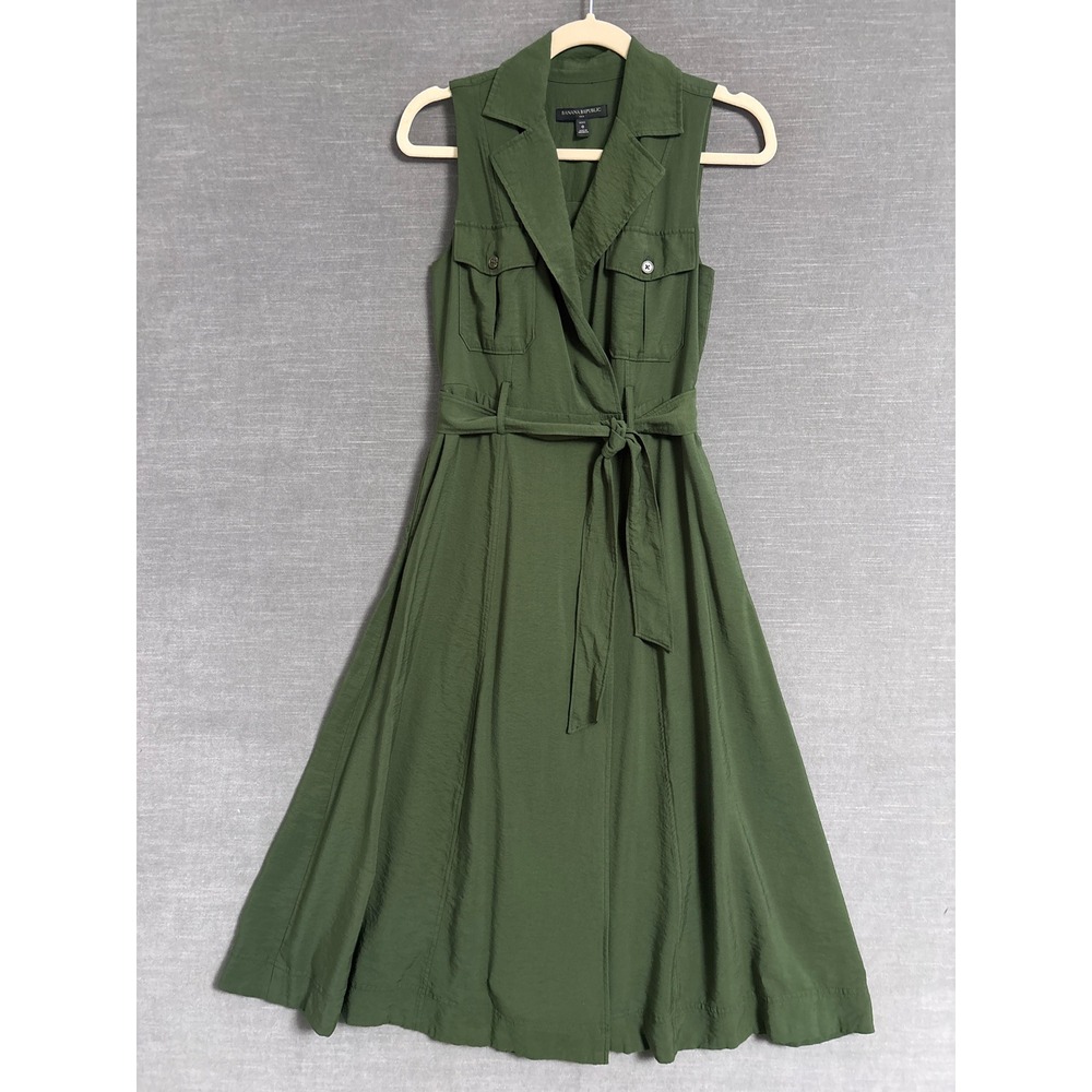 Banana Republic Olive Green Sleeveless Midi Shirt Dress